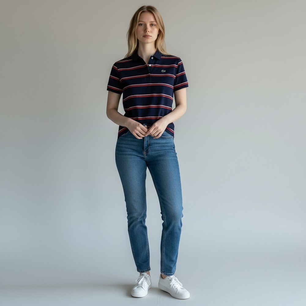 Lacoste Sport Striped Golf Polo Navy Pink Red Y2K Preppy Tennis Athleisure 42